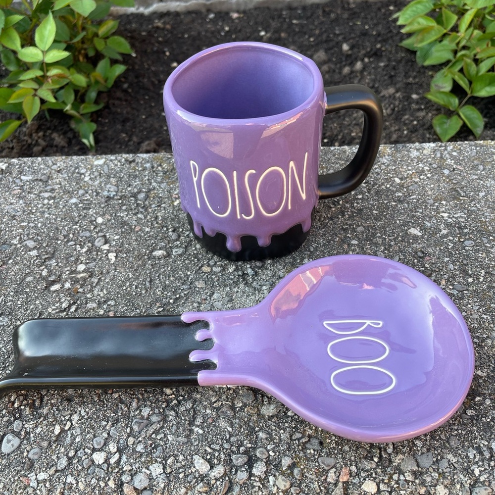 Rae Dunn Artisan Collection Magenta Mug and Spoon Rest.